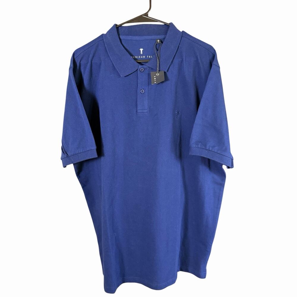 American Tall Men's Polo Shirt XL Blue S/S Casual Preppy Career Embroidered NWT